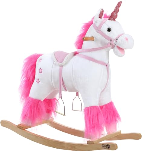 DEUBA® Unicorno Peluche a Dondolo in Legno con Suoni Animale a dondolo Giochi Infanzia Gioco Bambini Giocattolo Regalo