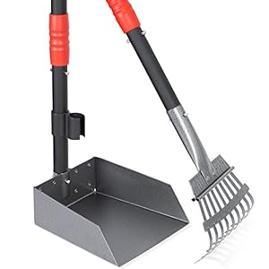Heeyoo Canine Pooper Scooper, Canine Poop Tray and Rake Set, Pet Waste Removing Scoop with Lengthy Adjustable Sectional Stainless Handles, 2 Pack