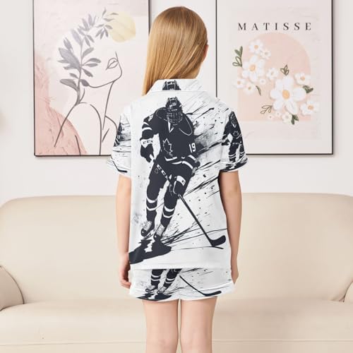 ALAZA Ice Hockey Player Artwork Satin Pajamas Set Short Sleeve Button Down Sleepwear Summer Pjs 2 Piece4