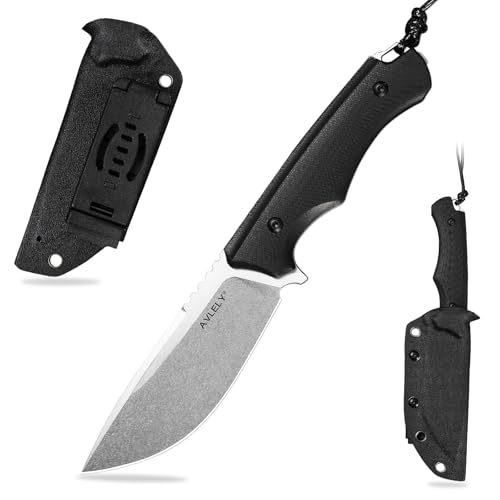 8.6 Mens Tactical Knives DC53 Steel Fixed-Blade Knife Features a tactical K-style sheath with anti-slip grip. Carbon fiber G10 handle Suitable for camping mountaineering hiking and fishing EDC knives (White Blade)