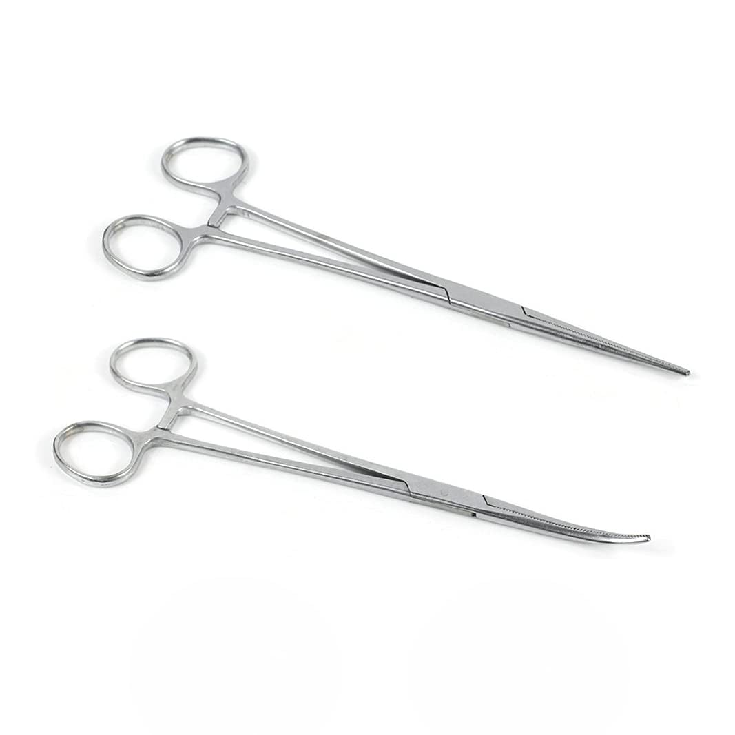 Abmro Sliver Fishing Hemostat Locking Clamp Forceps Fishing Scissors Curved Tip Fish Hook Remover(18Cm/7In)