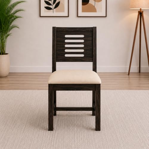 Image of AADITYA WOODS Solid Sheesham Wood Six Seater Dining Table Set with Chairs & Bench for Living Room Home Wooden 6 Seater Dining Table for Home Office Dining Room Set- Walnut & Cream