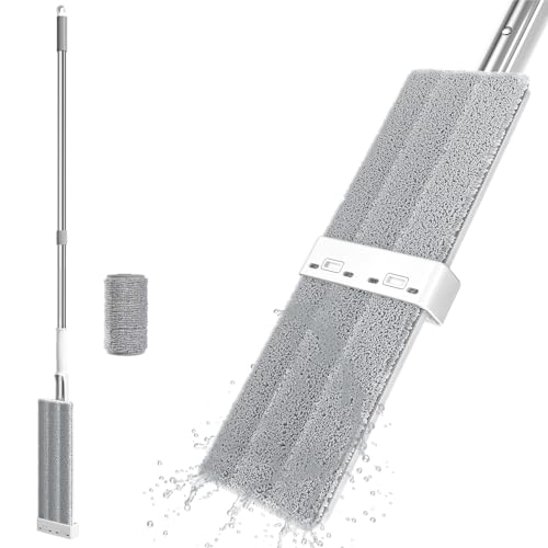 Mops for Floor Cleaning , Self-Wringing Mop with Hands-Free, 360° Spin mop with Two Microfiber Pads, Dry and Wet Hands-Free mop with Long Handle, Cleaning Tools for All Floor Types and Windows