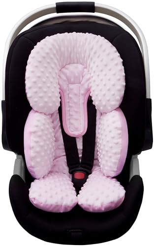 Pro Goleem Infant Car Seat Head Neck Body Support, Ultra-Soft Minky and Microfiber Newborn Car Seat Insert, Perfect for Car Seat, Stroller, 2-in-1 Reversible, Girls, Pink