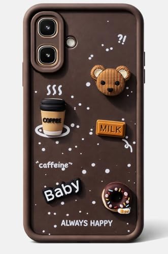 Image of Bintage case Cute Fun Taddy Cartoon 3D Ball Bear Milk Cake Coffee Silicon Case Full Body & Camera Protection Back Cover Compatible for Tecno Spark Go 2 - Brown