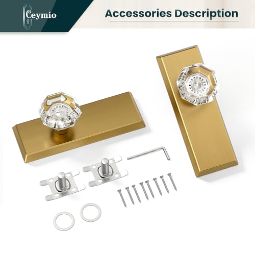 Image of Antique Crystal Dummy Door Knobs Interior, 2 Pack, Antique Brass