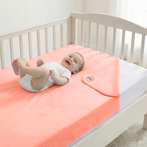 Image of Btag Baby Waterproof, Super Soft Fast Drying Mattress Protector | Extra Absorbent, Anti-Itching Sheet for New Born,Toddler (Size 140x210 cm, Pack of 1, Peach)