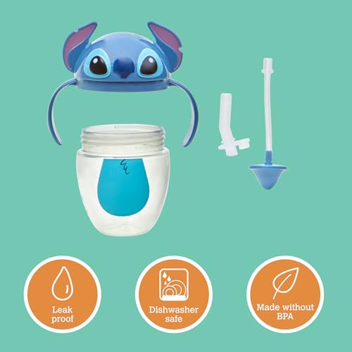 Image of The First Years Disney Lilo & Stitch Weighted Straw Cup - Spill Proof Toddler Straw Cups with Flip Top Cover - Transition Sippy Cup - Toddler Feeding Supplies - 7 Oz - Ages 6 Months and Up