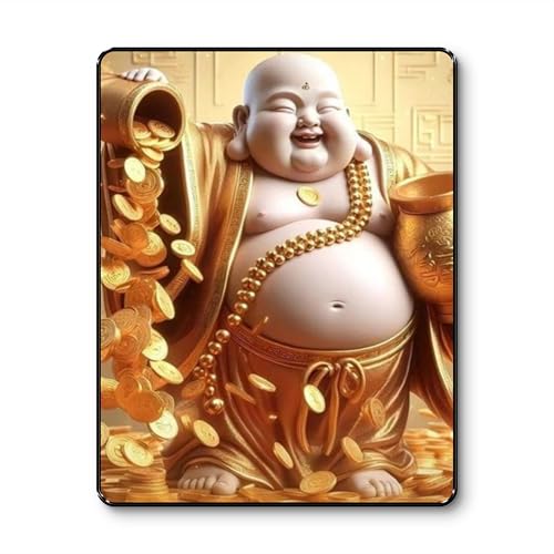 Image of SAF Laughing Buddha Wall Art for Wealth and Abundance | Sparkle Laminated Black Frame Feng Shui Painting for Office and Home Decor | Golden Coin Flow 3D Art Frame (14 Inch x 11 Inch) K-36120