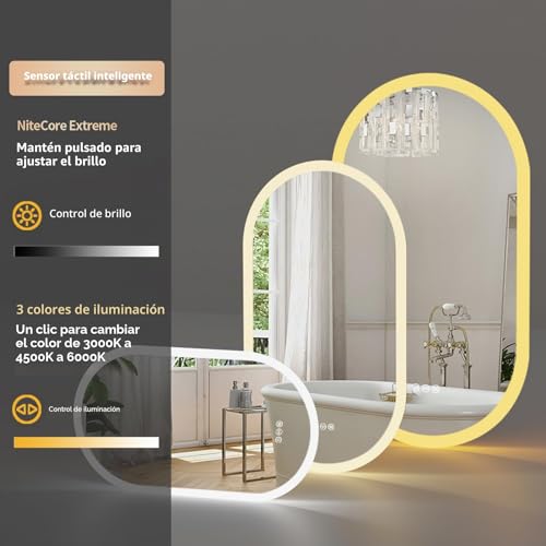 Miniatura 4 de Luvodi Espejo Baño Con Luz Led Ovalado 100 X 50 Cm Espejos De Baño Antivaho Con Luz Retroiluminado Regulable Espejo Moderno Inteligente Con Interruptor Tactil Y Enchufe Para Recibidor Vestidor