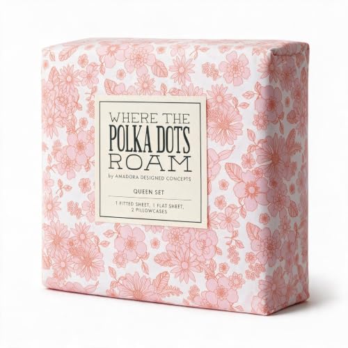 Where The Polka Dots Roam Pink Floral Sheets Queen Bedding Set – Super Soft Flower Bed Sheets for Girls & Teens, Cute Pink Botanical Bedroom Décor with Fitted Sheet, Flat Sheet & Pillowcase