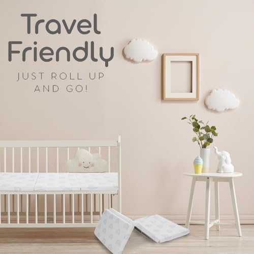 Image of Waterproof Pack and Play Mattress Topper - 38 inch x 26 inch | Trifold Style - Breathable Soft Plush Foam - Portable Playard Mattress Topper- Baby Foam Playpen Mattresses for Babies - Boho Rainbow Design