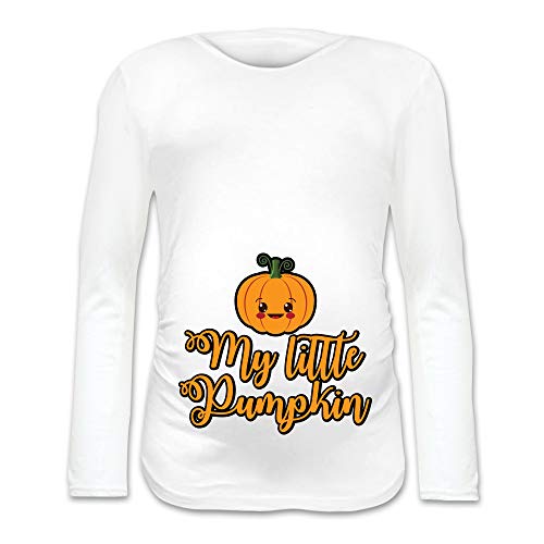 T Shirt Maglia Premaman Festa di Halloween My Little Pumpkin Bianca S Manica Lunga