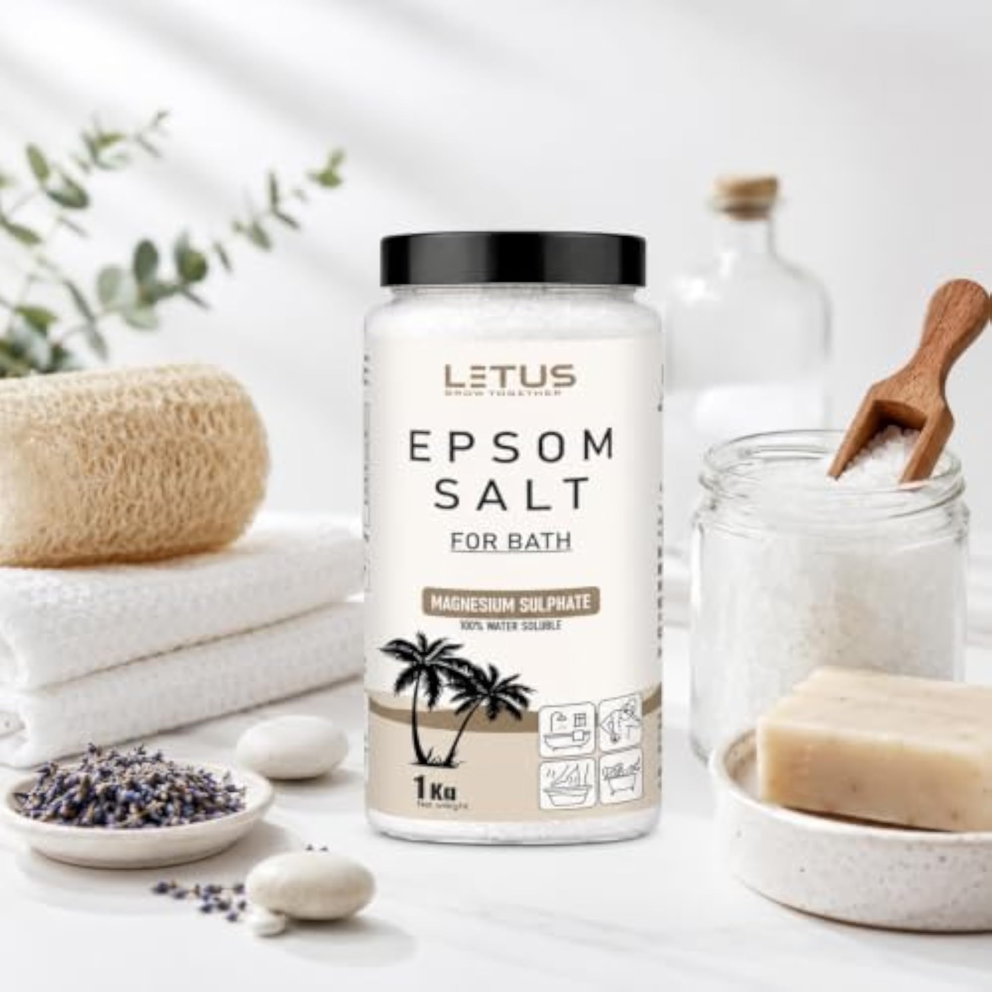 Epsom Salt for Bath 1kg, Pure Magnesium Sulphate