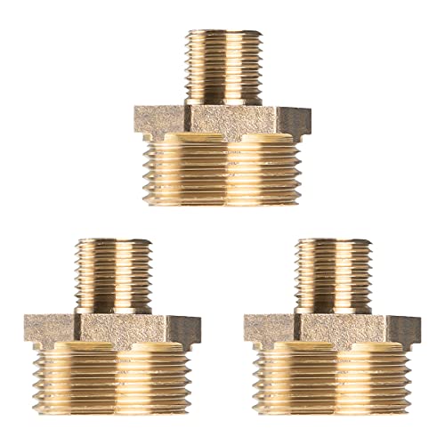 Alanfox 3 Pcs Solid Brass Pipe Fittings, Reducer Adapter, 3/4" GHT Male 1/4" NPT Male Lead Free Heavy Duty Metal Brass Pipe Extension Connector for Oil / Water / Fuel / Air Pipe