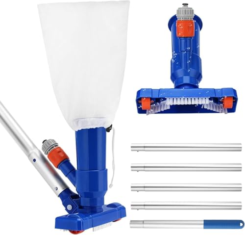Lomffy Aspirador de Piscina, Aspiradora de Fondo de Piscina Portátil con 180cm mástil, Aspirador de Piscina Manual Pequeña con cepillo y bolsa de malla para Bañera de Hidromasaje de Fuente SPA Piscina