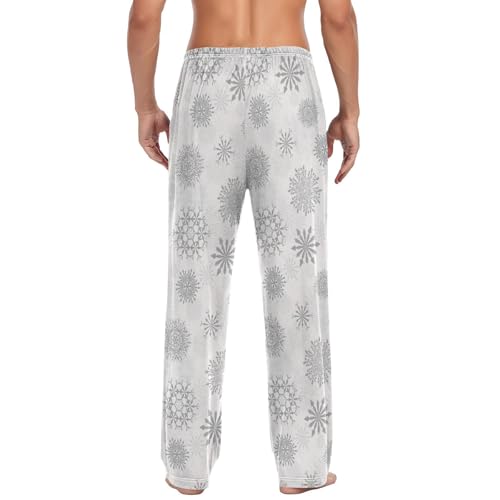 Mens Christmas Pajama Pants for Men Lounge Pants Pajama Bottoms Cute White Snowflakes on Gray Holiday Soft Long Sleep Pant with Pockets2