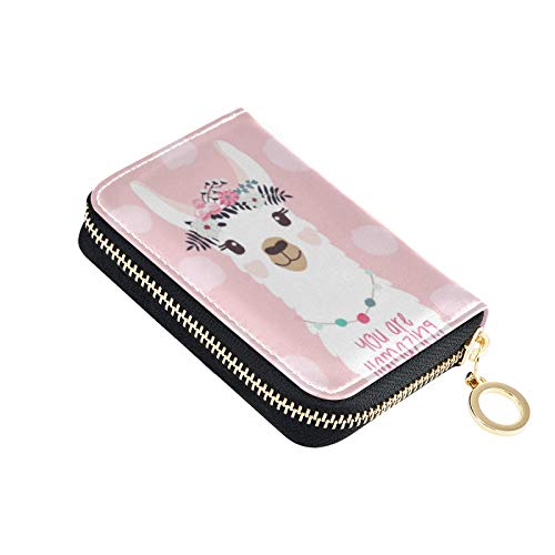 MOYYO RFID Credit Card Holder Case Animal Alpaca Llama Leather Printed Zipper Card Case Wallet for Women Girls