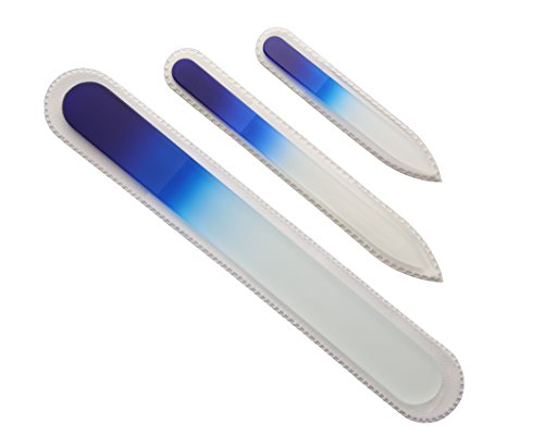 3 Piece, Genuine Czech, Etched, Crystal Glass, Manicure Nail File Set, Cobalt Blue-Small, Medium, and Pedicure Files