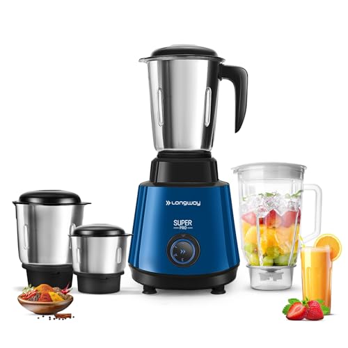 Longway Super Pro Juicer Mixer Grinder | Up to 750 Watt Powerful Motor | 4 Jars for Grinding, Mixing, Juicing | 2 Years Warranty (Blue & Black) view 1