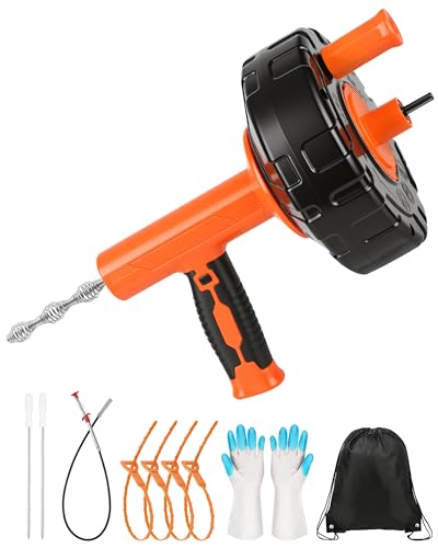 Drain Auger 25 ft, Auto Feed Plumbing Drain Snake Auger with Drill Adapter