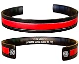 Thin Red Line Bracelet - Gifts for Firefighter - Adjustable Wristband for Men Women - Be Safe, Always Come Home - Leather and Stainless Steel