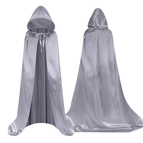 Aomig Cape à Capuchon, Déguisement Enfant Unisexe Costume, Cape Sorcier, Halloween Cosplay Costume Cape Longue Cape, Déguisement pour Halloween, Bal Masqué (Argent,100cm)