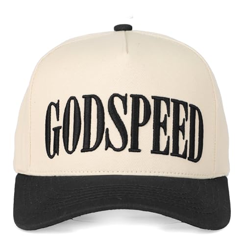 Premium Embroidered Trucker Hat Collection | Vintage Adjustable Snapback Baseball Hats for Men & Women (US Alpha One Size Godspeed | Black/Natural)