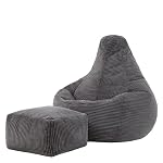 Icon – Icon Dalton Sitzsack Cord und Hocker mit Füllung, Grau