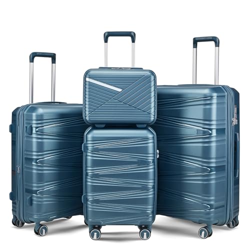 Luggage Sets, 4 Piece Suitcase Set 14/20/24/28 In, Expandable Carry On Luggage Set with Spinner Wheels, Hard Shell Luggage Sets With TSA Lock Peacock
