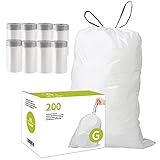 Code G (200 Count) 8 Gallon Heavy Duty Drawstring Plastic Trash Bags Compatible with simplehuman Code G | 1.2 Mil | White Drawstring Garbage Liners 8 Gallon/30 Liter