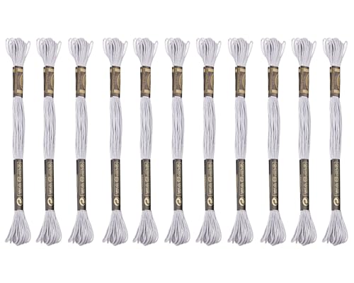 Image of 12 Skeins Embroidery Cotton Floss is 100% Egyptian Long Fiber Cotton of 8.75yds Each Cottons Cross Stitch Thread for Hand Embroidery DIY Creation and Friendship Bracelet String. (12, Light Grey)