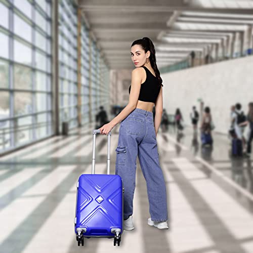 Image of Trolley Bag Small Size, 56 cms Hard Side Travel Bag for Women, 8 Wheel Luggage Suitcase for Travelling, Cabin-Friendly, Scratch Resistant, Small Trolley Suitcase (Blue., Small)