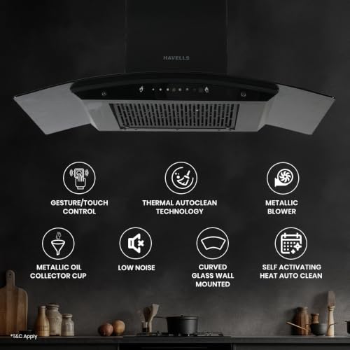 Image of Havells Polaris Lite BLDC 60cm Curved Glass Chimney|Powerful 1500 m /hr Suction|Filterless Tech|Gesture & Touch Control|Auto Heat Clean|15 Yr Motor & 5 Yr Product Warranty| Free Installation Kit