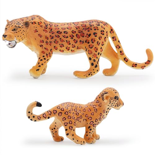 Gemini&Genius Leopard Toys for Kids, Safari Animal Cheetah Toys, Leopard Family Playset Figures, Wildlife Pard Models, Birthday Cake Toppers or Gifts...