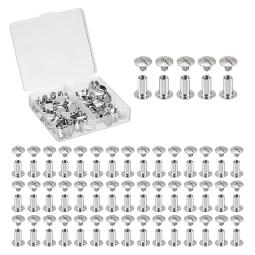 HARFINGTON 40 Sets Chicago Screws Leather Rivets, M5 3/16-Inch Belt Binding Metal Screws for Leathercraft, Bag, Shoes, Purse, Bookbinding, Silver, M5x8mm