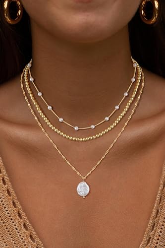 Layered Gold/Silver Necklaces for Women，Stackable 14K Gold/Silver Plated Choker Chain Necklace Simple Layering Stack Pendant Necklaces for Women Trendy Gold Set Jewelry for Women3