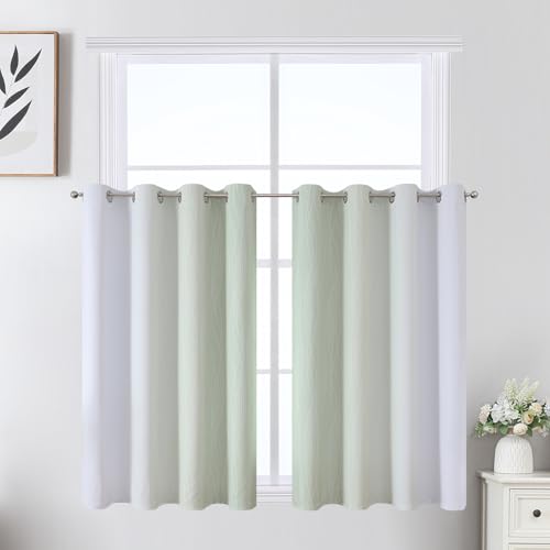 Image of Estelar Textiler Sage Green and Greyish White Ombre Short Blackout Cafe Curtains 36 Inch Length, Thermal Insulated Grommet Small Half Window Drapes for Kitchen /Basement /RV Camper, 52Wx36L, 2 Panels