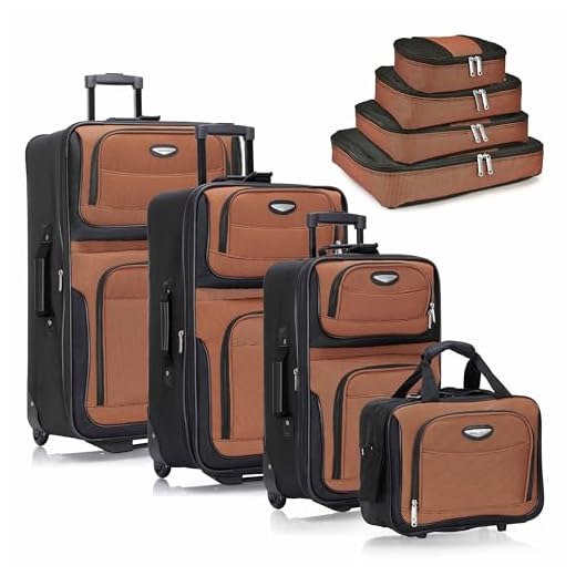 Travel Select Amsterdam Expandable Rolling Upright Luggage, Orange, 8-Piece Set