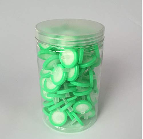100 Count Syringe Filter, Nylon Hydrofilic Membrane 25mm Diameter 0.22um Pore Size, Syringe Lab Filters, Non Sterile Filtration (Green)