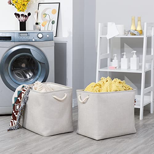 Bidtakay Fabric Beige Baskets Extra Large Organization Baskets For Clothes Set Of 2 Collapsible Storage Bins For Shelves Cabinet 17X12X15 In Organizing Bins For Bedroom Blankets Pillow Towels Storage #TOP2