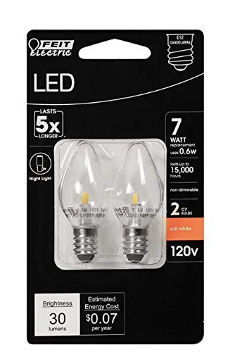 7-Watt Equivelant C7 2700K Clear LED E12 Night Light Bulb (2-Pack)