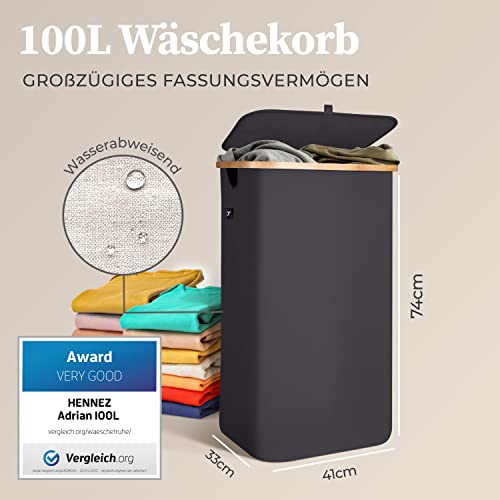 HENNEZ 100L Wäschekorb mit Deckel Grau - herausnehmbaren Wäschesack Wäschesammler schmal mit Deckel - Wäschebox… – Bild 4
