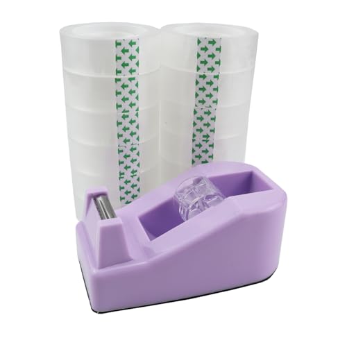 Aacehlh Desktop Tape Dispenser,1 Pack Purple Tape Dispensers with 12Rolls Transparent Tape, for Packaging in Office,Restaurant, Flower Shop,Cake Shop (Purple)