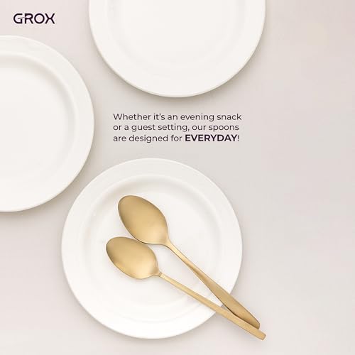 Image of GROX Curve Medium Spoon - Set of 6 | Champagne | 17 cm | 304 Stainless Steel 18 /8 | Contemporary Dining Spoon