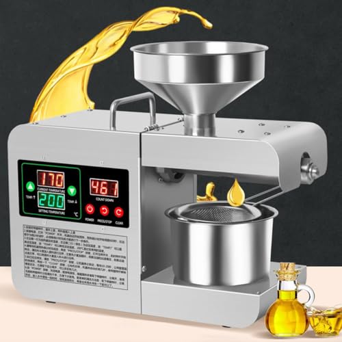 Pressa per Olio, estrattore a Caldo e a Freddo in Acciaio Inox 304, 820 W, per Oli Essenziali e di Frutta secca, Ideale per Uso Domestico e in Cucina.