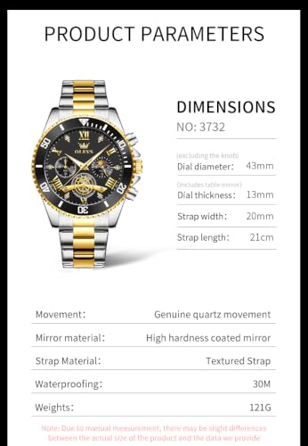 Image of OLEVS Mens Watches Chronograph Luxury Dress Moon Phase Two Tone Stainless Steel Waterproof Luminous Business Calendar Wrist Watch