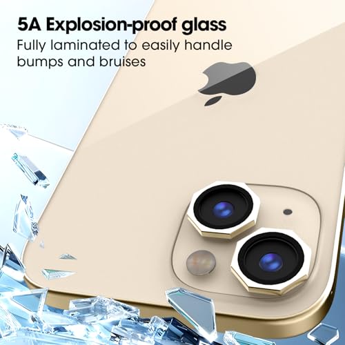 Image of GadgetBite Snaptra Octagon Lens Protector Compatible With iPhone 13 & iPhone 13 Mini - 9H Tempered Glass Camera Cover with Metal Ring, Scratch-Resistant,Camera Lens Protection - Gold