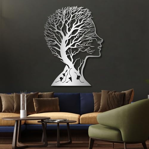 Metal Wall Artwall Decorsilver Abstract Face Tree Tree Branch Modern