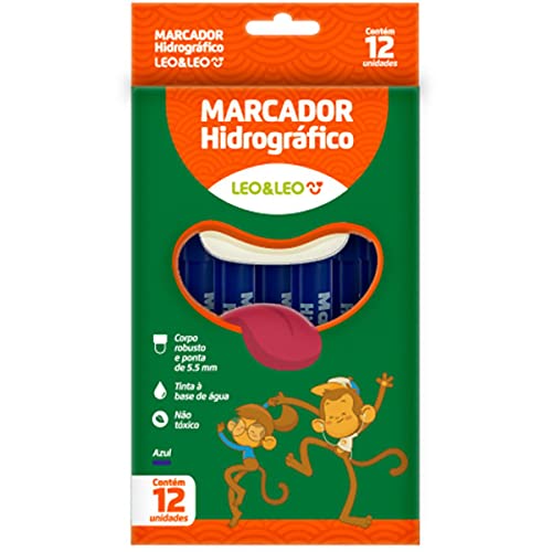 Marcador Hidrográfico, Leo & Leo, Azul, Caixa com 12
